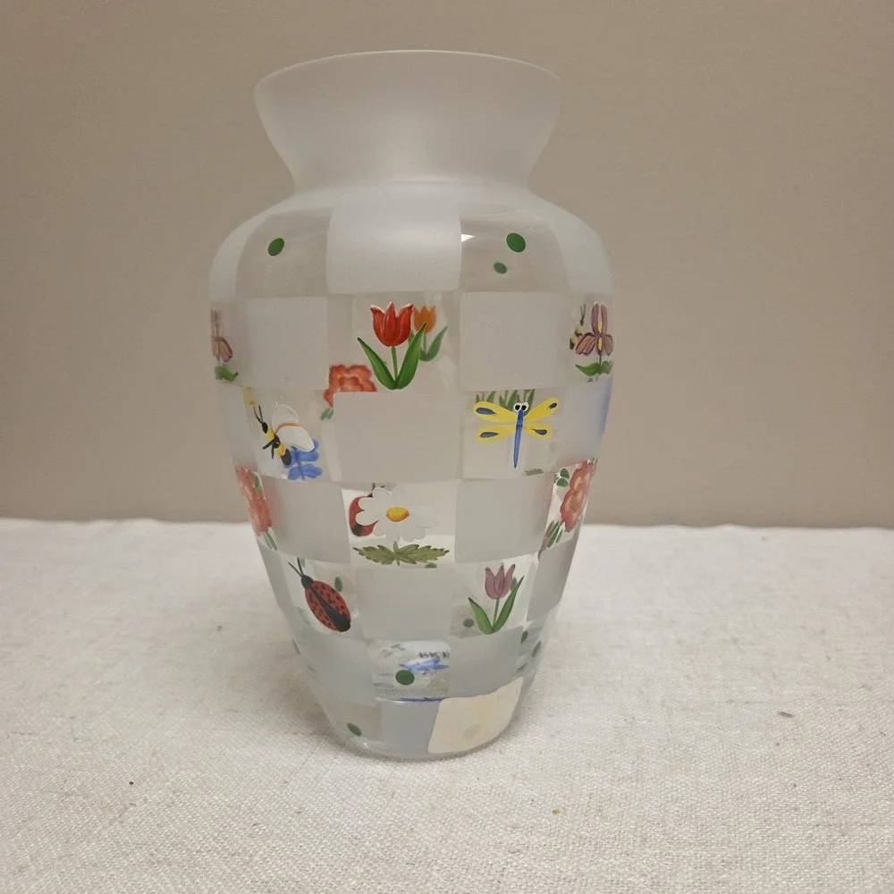 Lenox Nature's Splendor Vase‎ Hand Painted Crystal Bugs Bees Flowers Signed
